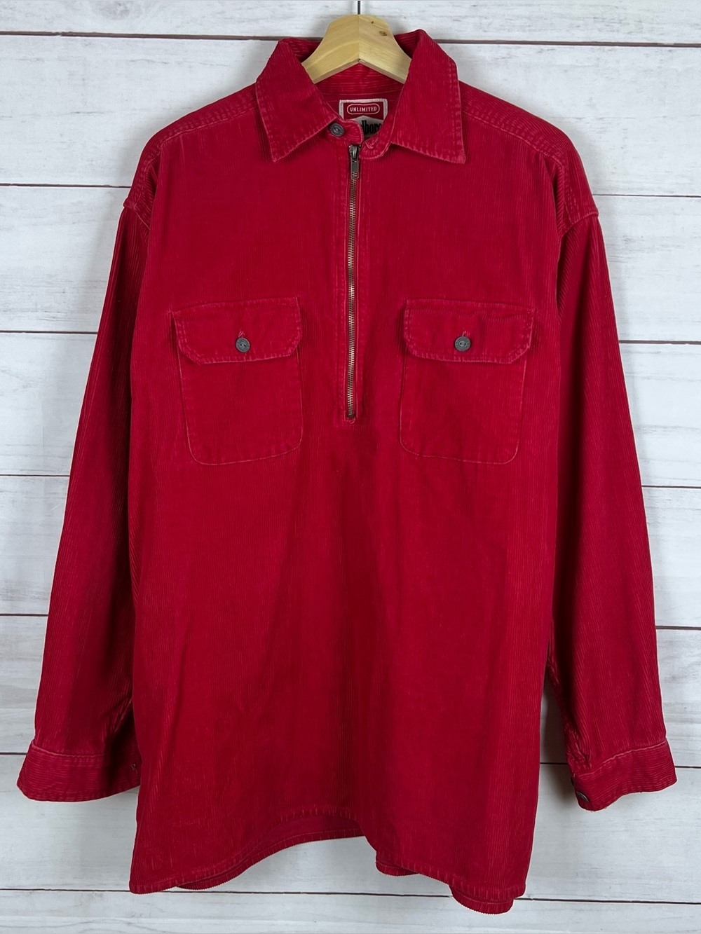 Vintage Marlboro Corduroy Shirt Mens S Red Heavy 1/4 Zip Pullover Shacket Pocket